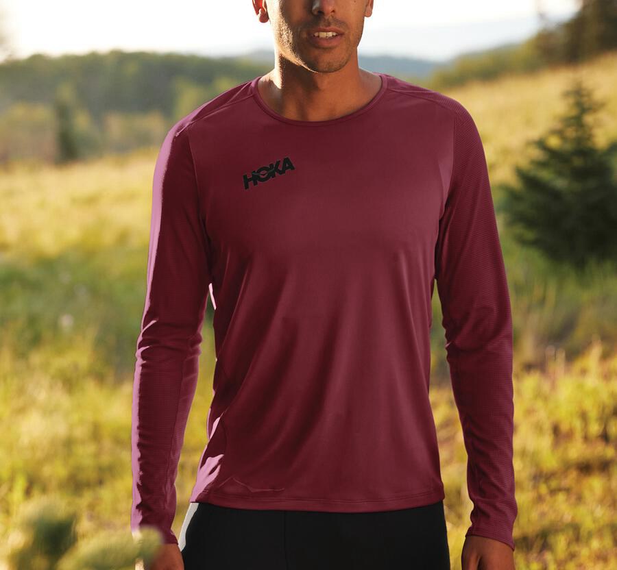 Hoka One One Top Erkek Kahverengi - Performance Long Sleeve - FD1624973